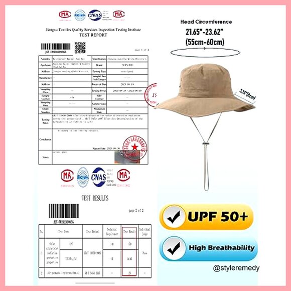 Waterproof Nylon Bucket Sun Hat UPF50+ Wide Brim Foldable Floppy main image 7
